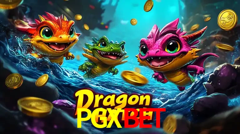 Arte promocional do jogo Dragon Hatch com três adoráveis dragões bebês nadando entre moedas de ouro, um dos slots mais divertidos para jogar no cassino PGXBET.