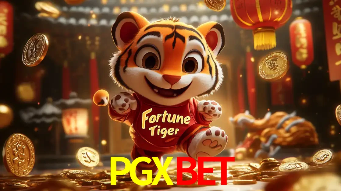 O alegre personagem do Fortune Tiger correndo sobre um caminho de moedas de ouro, simbolizando os grandes prêmios e a diversão do popular jogo de slot do PGXBET.